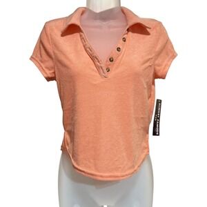 Almost Famous Terry Cloth Polo Top Womens Size M Peach New With Tags